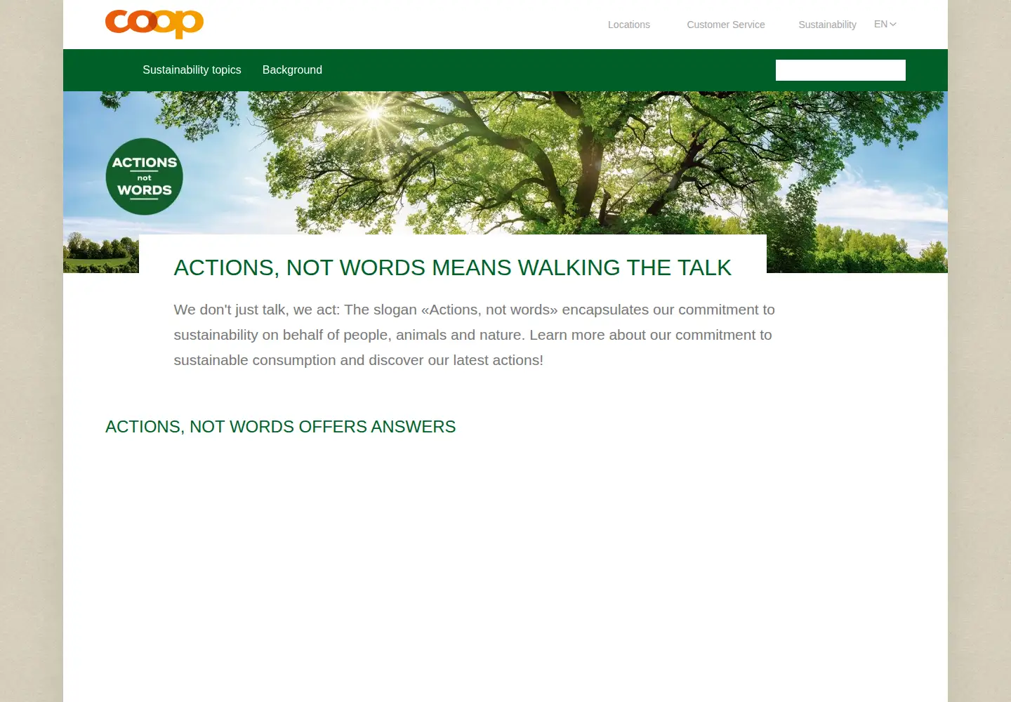 Captured homepage of actions-not-words.ch in the current scan
