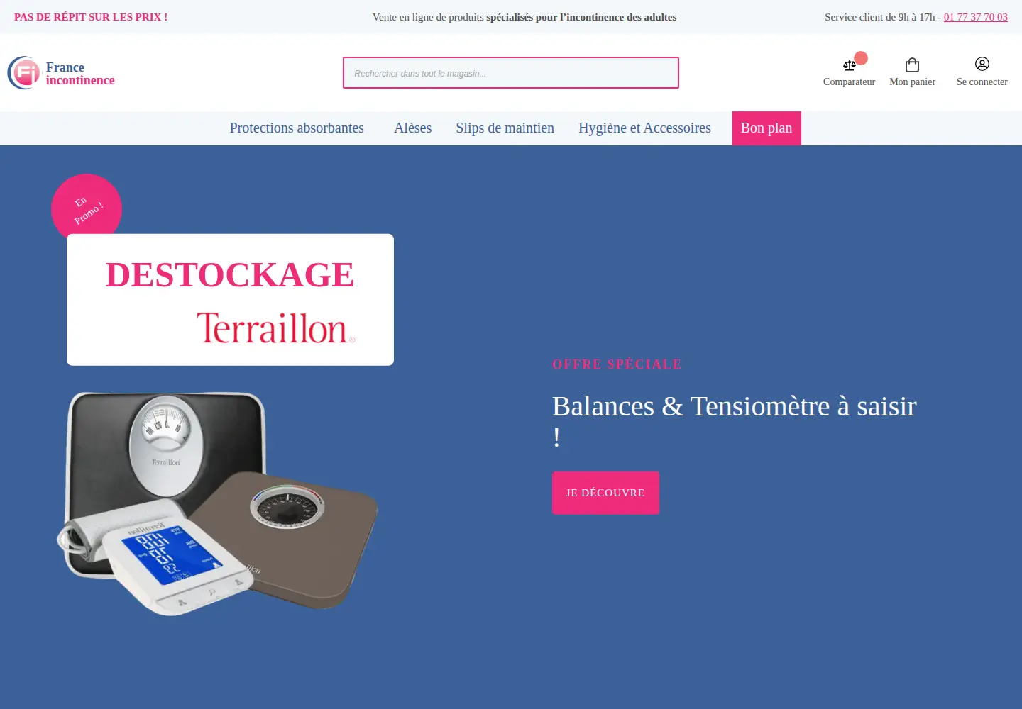 Captured homepage of france-incontinence.fr in the current scan