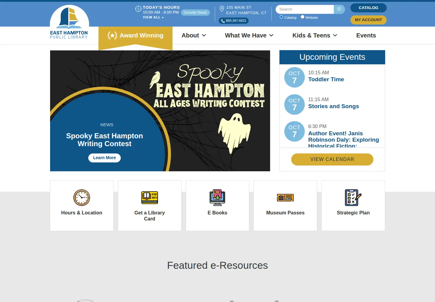 Captured homepage of easthamptonpubliclibrary.org in the current scan