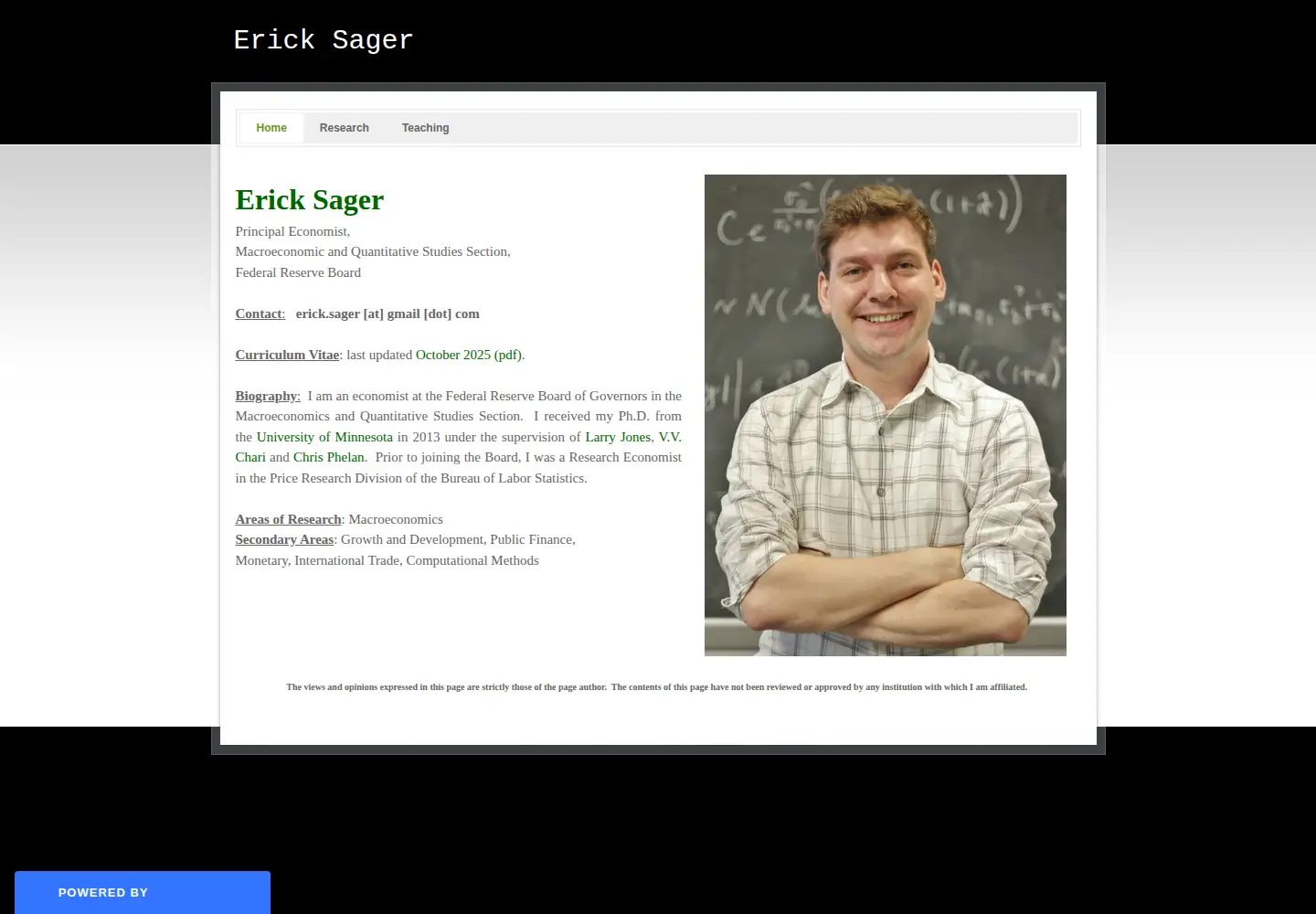 Captured homepage of ericksager.com in the current scan