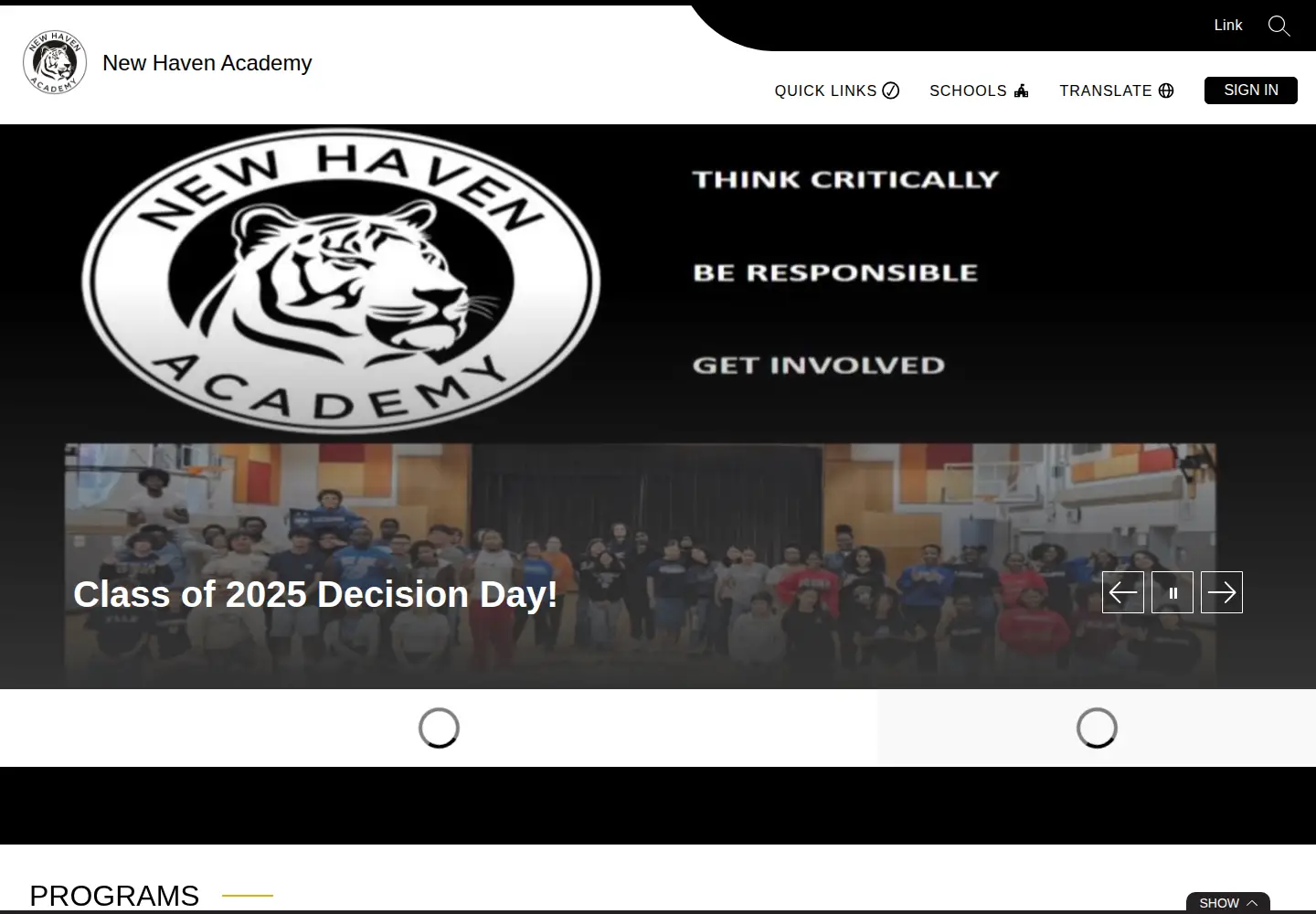 Captured homepage of newhavenacademy.org in the current scan