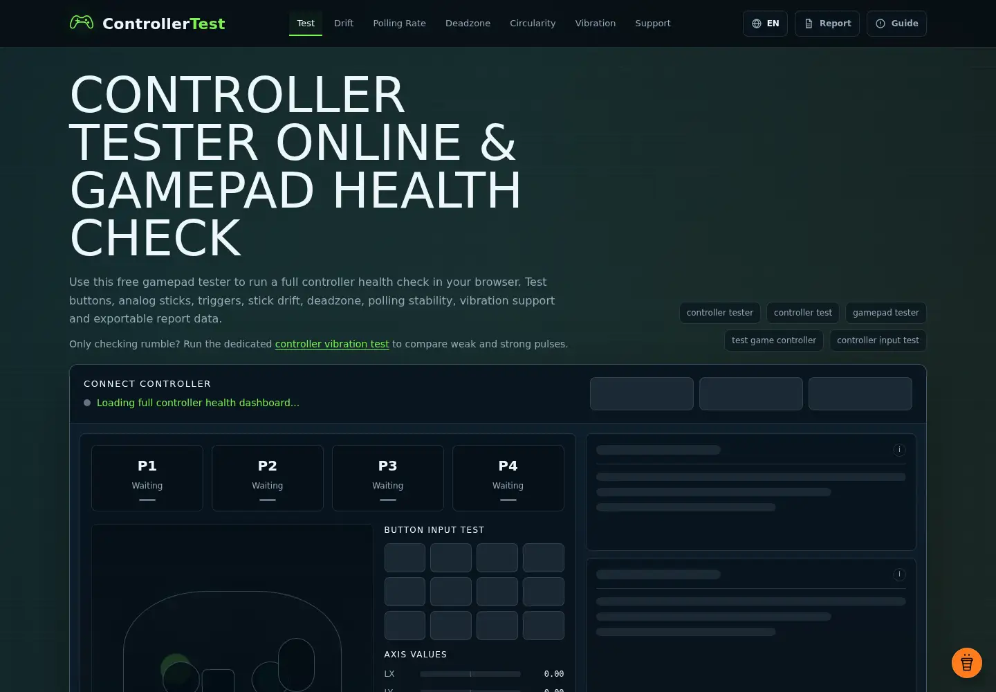 Captured homepage of controllertestonline.com in the current scan