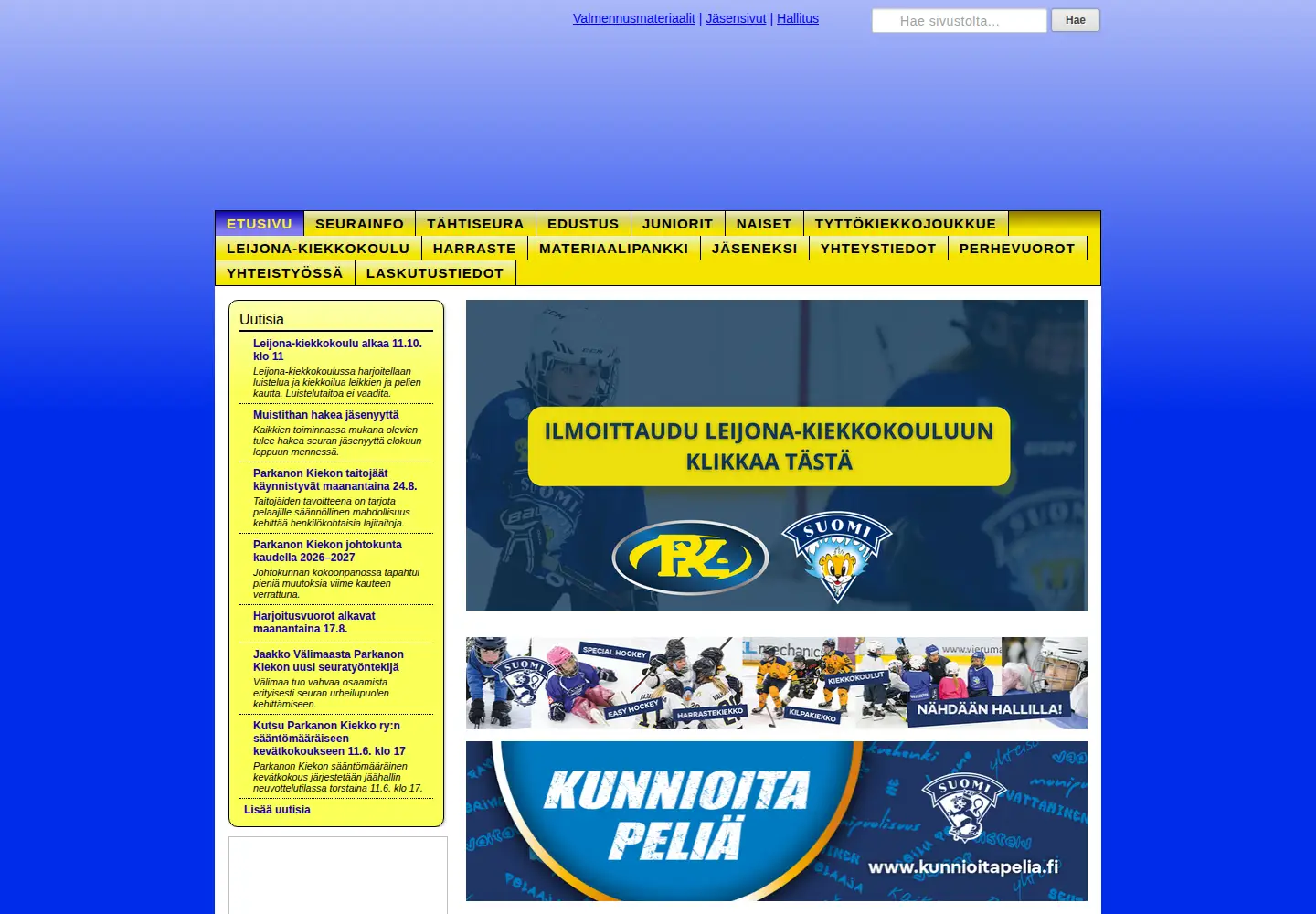 Captured homepage of parkanonkiekko.fi in the current scan