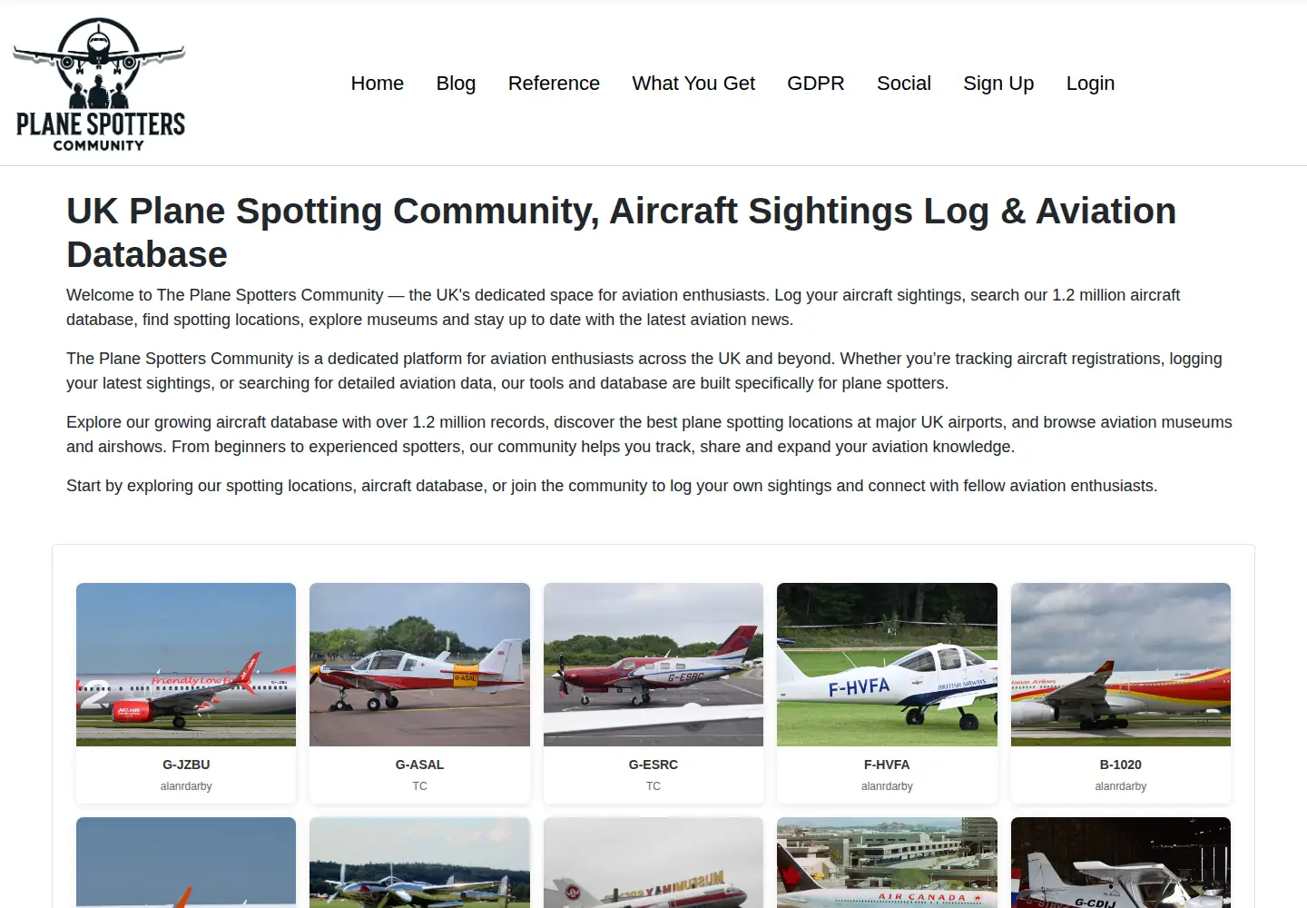 Captured homepage of theplanespotterscommunity.co.uk in the current scan