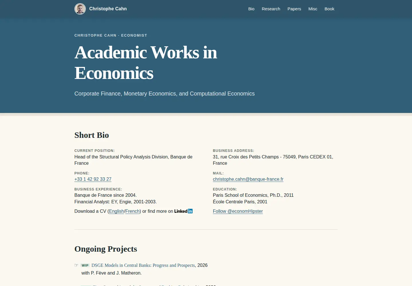 Captured homepage of christophecahn.fr in the current scan