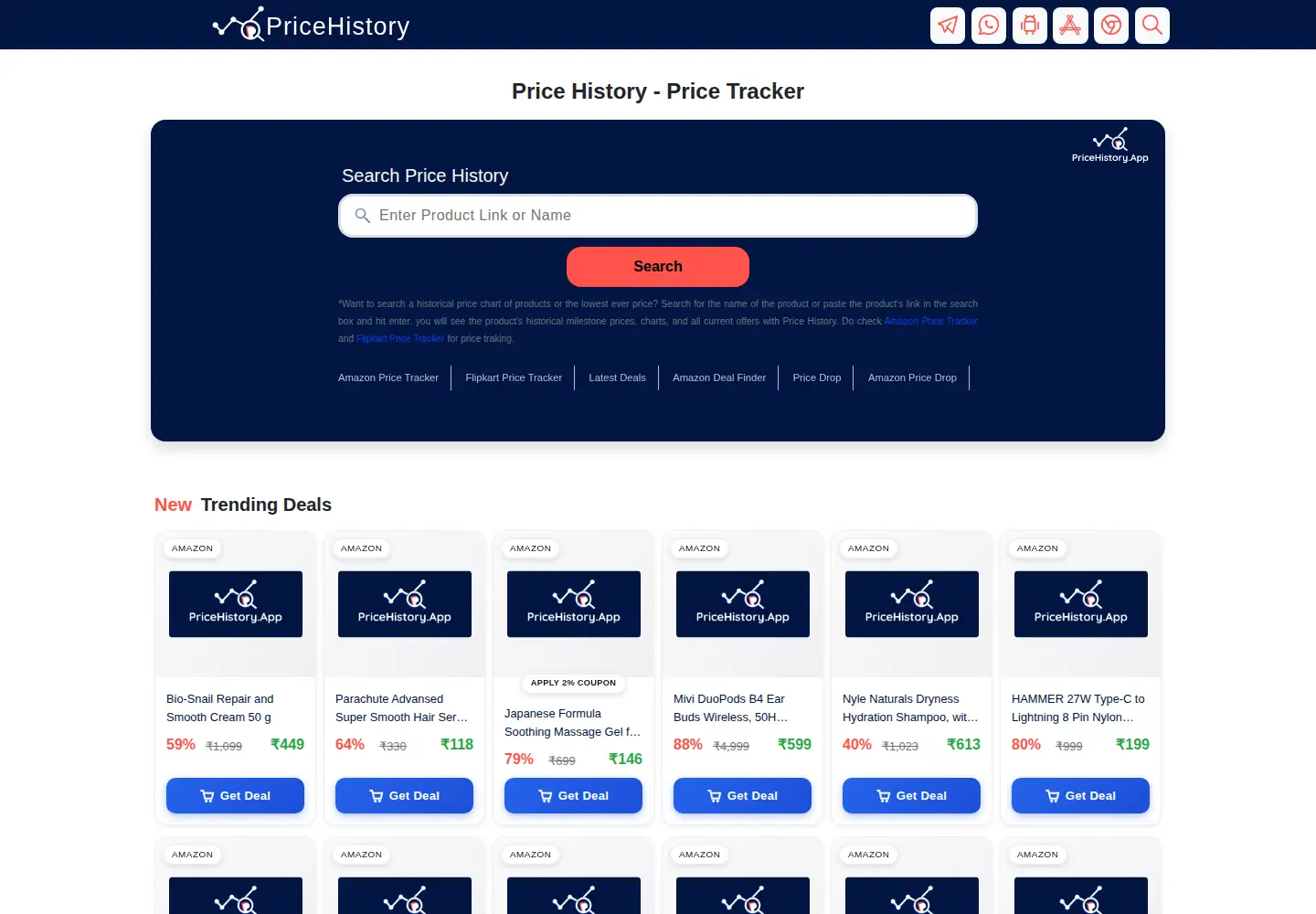 Captured homepage of pricehistory.app in the current scan