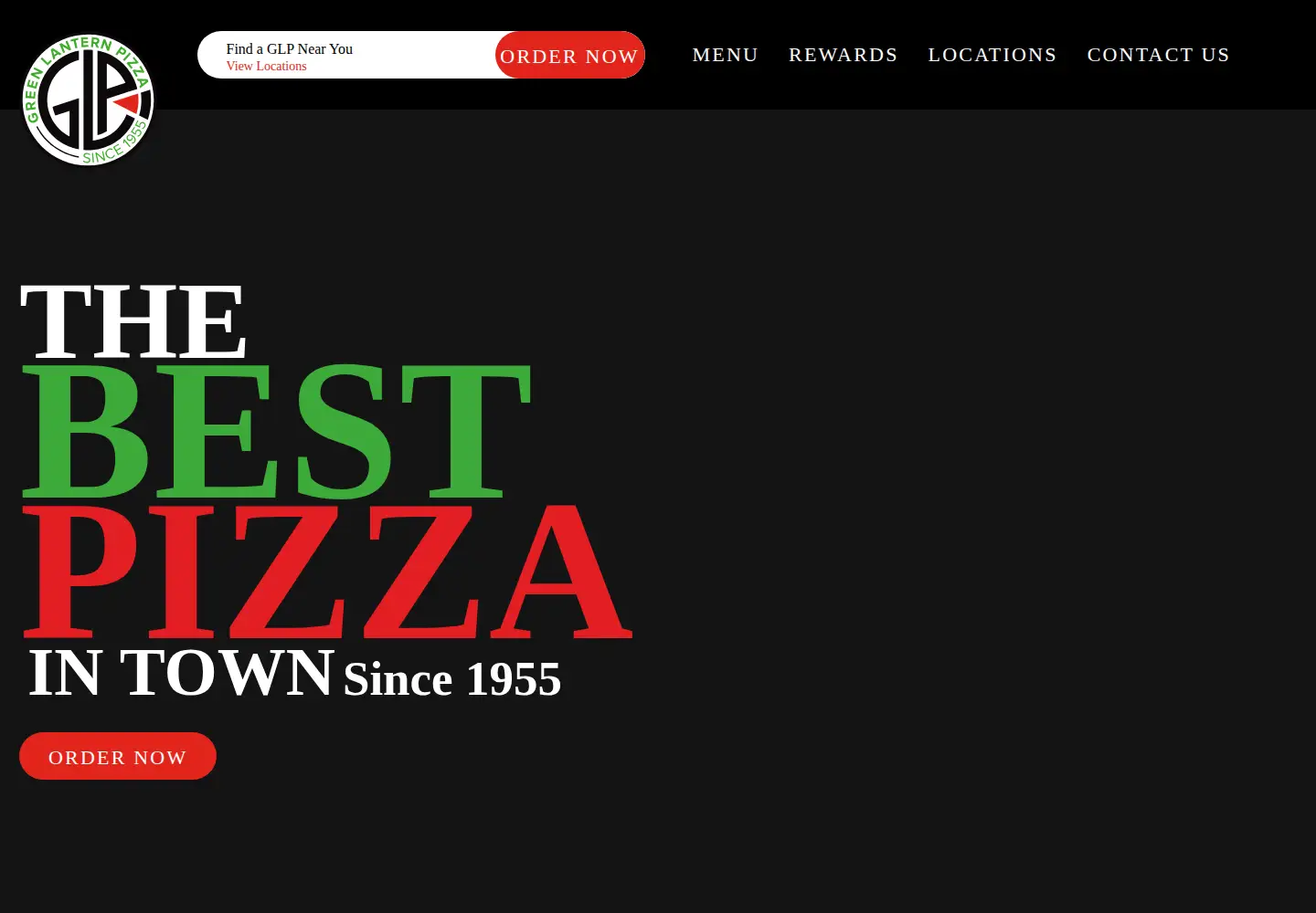 Captured homepage of greenlanternpizza.com in the current scan