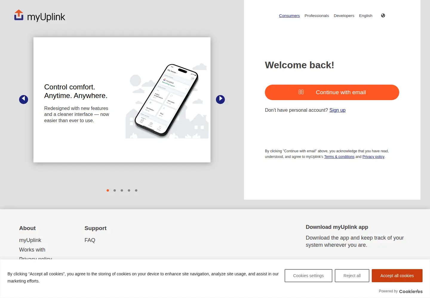 Screenshot of myuplink.com