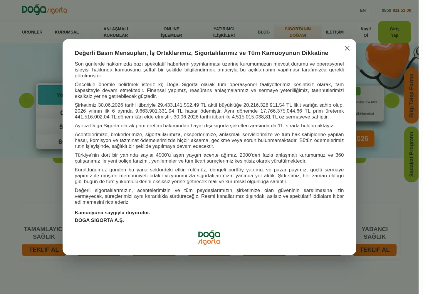 Screenshot of dogasigorta.com