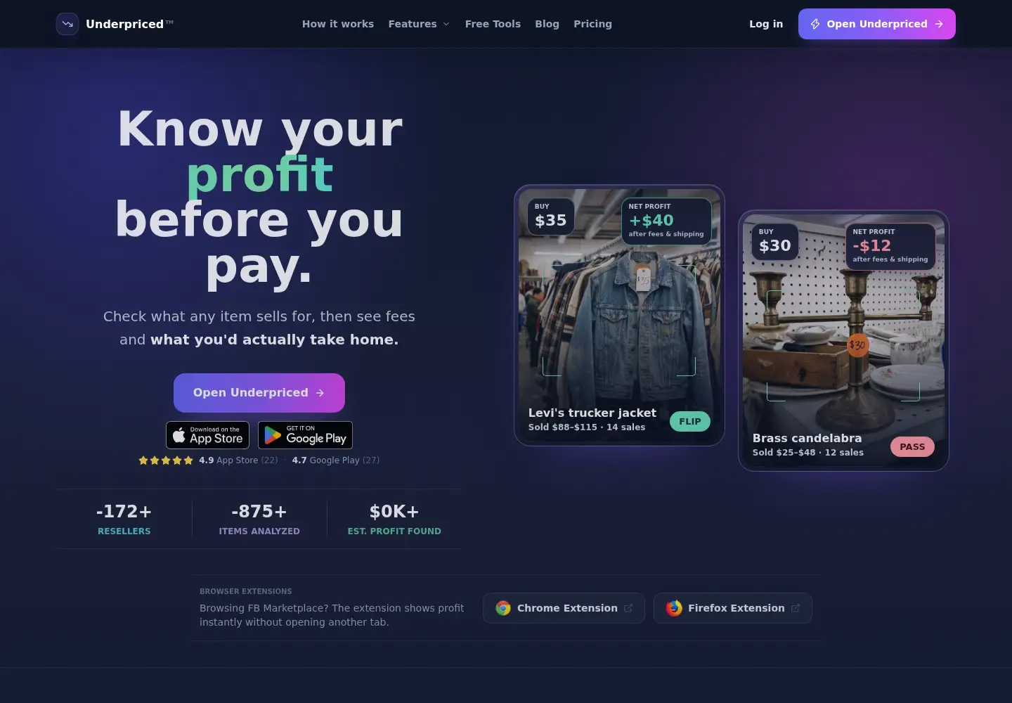Screenshot of underpriced.app