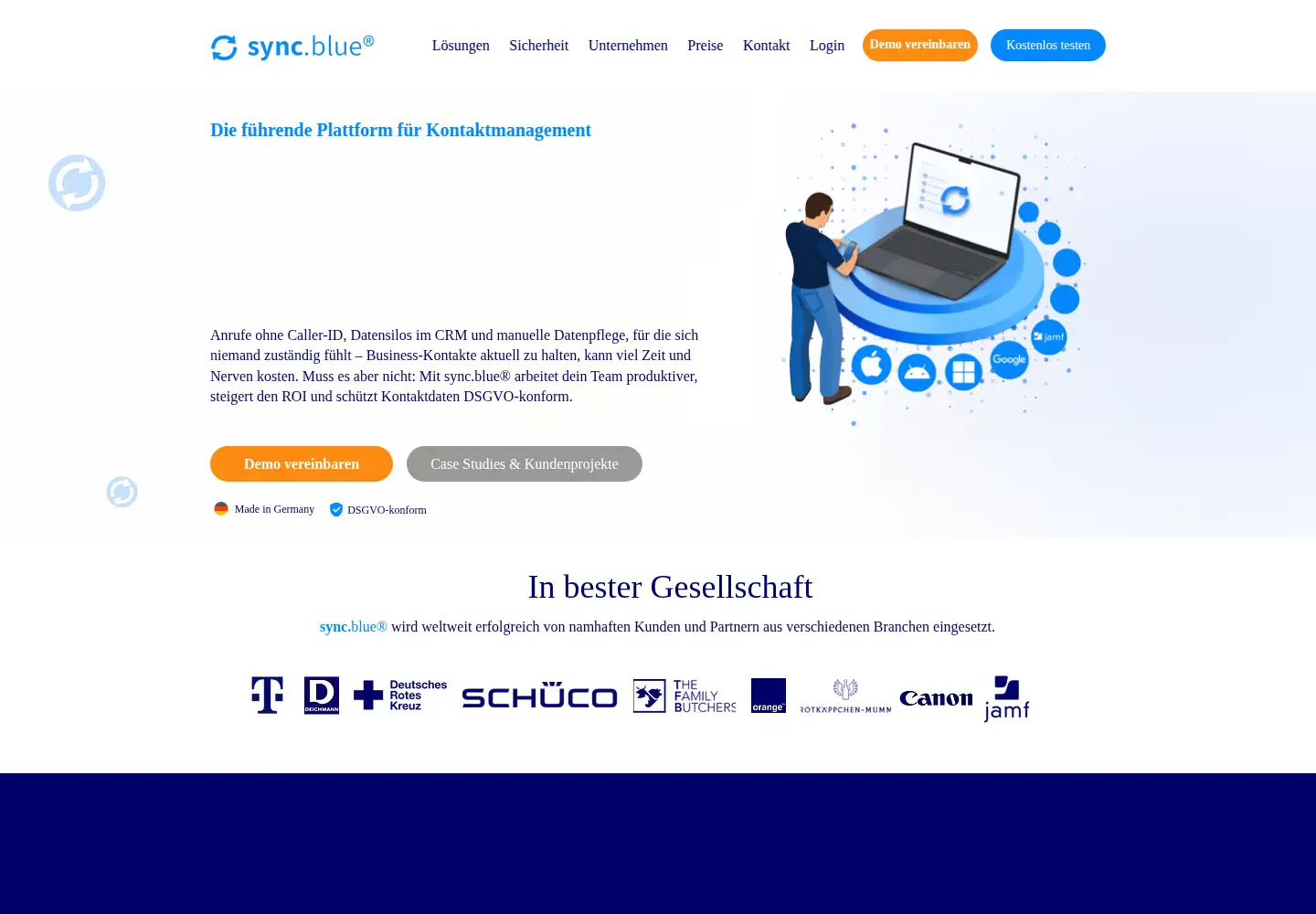 Captured homepage of sync.blue in the current scan