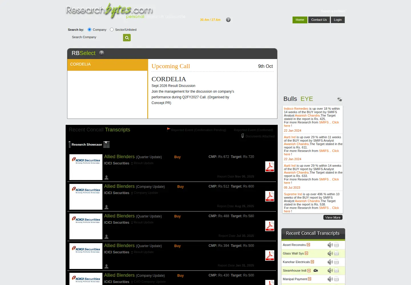 Captured homepage of researchbytes.com in the current scan