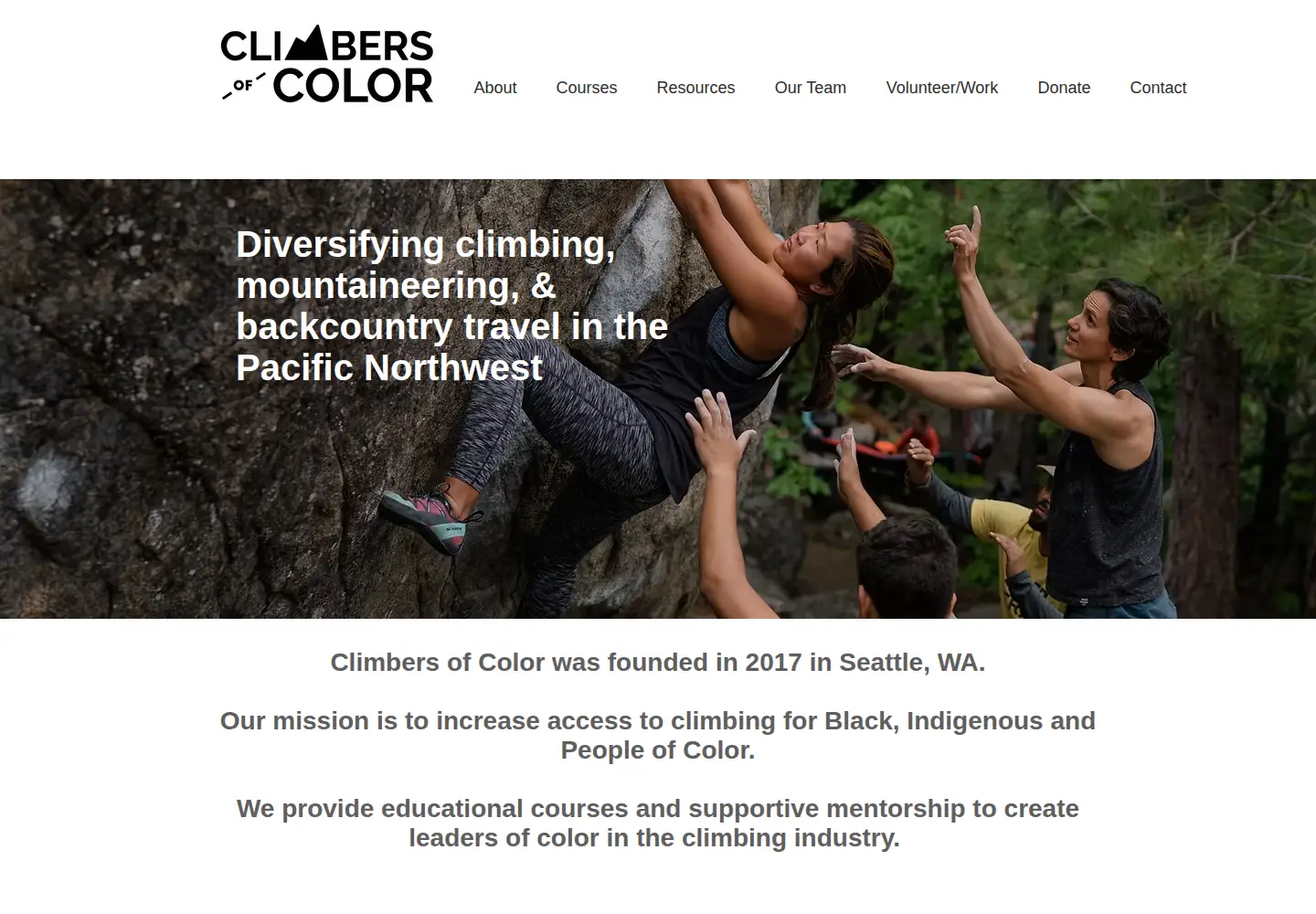 Captured homepage of climbersofcolor.org in the current scan