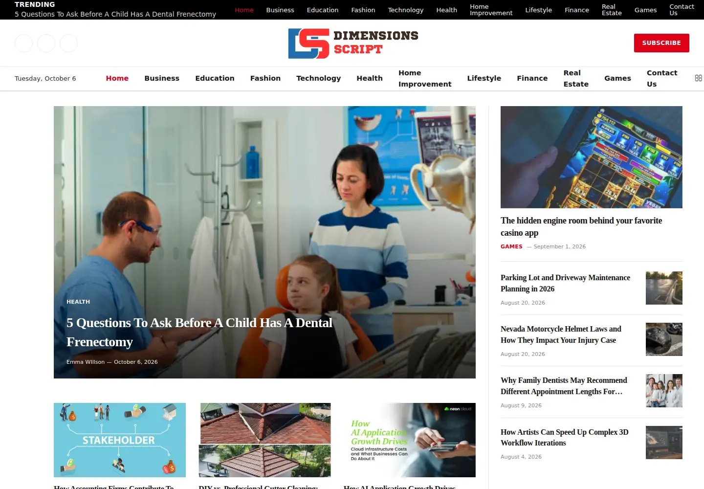 Captured homepage of dimensionsscript.com in the current scan