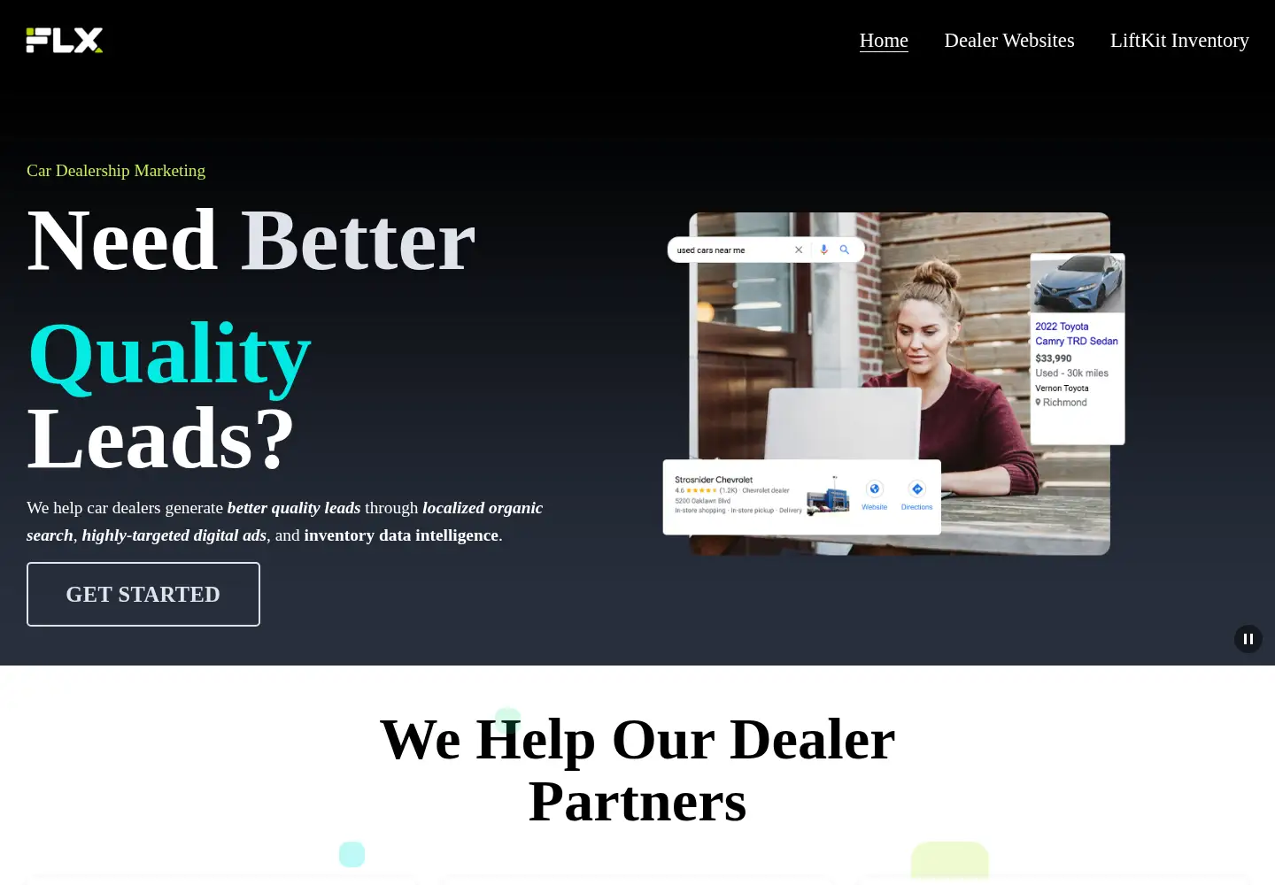 Captured homepage of flexdealer.com in the current scan