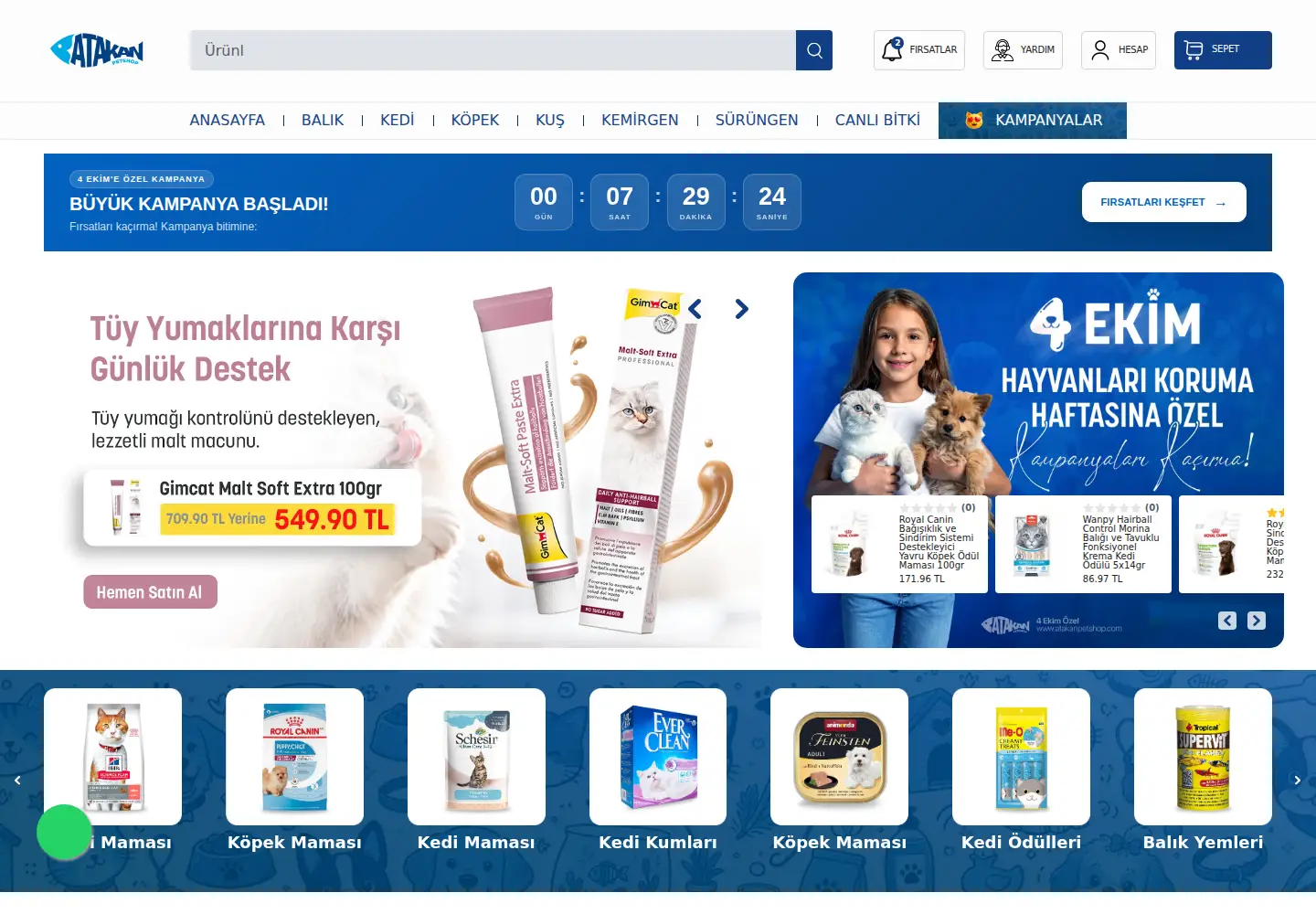 Captured homepage of atakanpetshop.com in the current scan