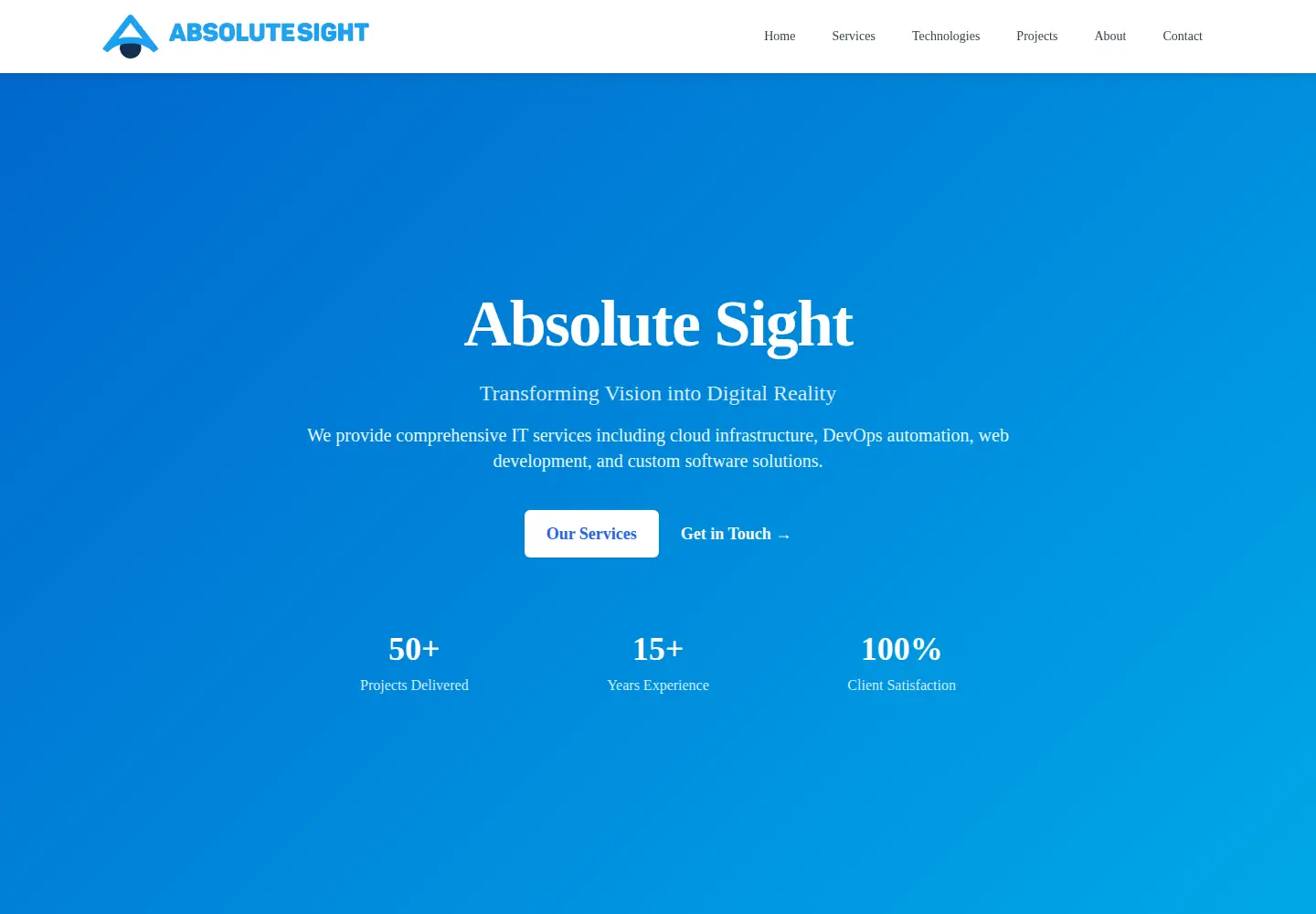 Captured homepage of absolutesight.com in the current scan