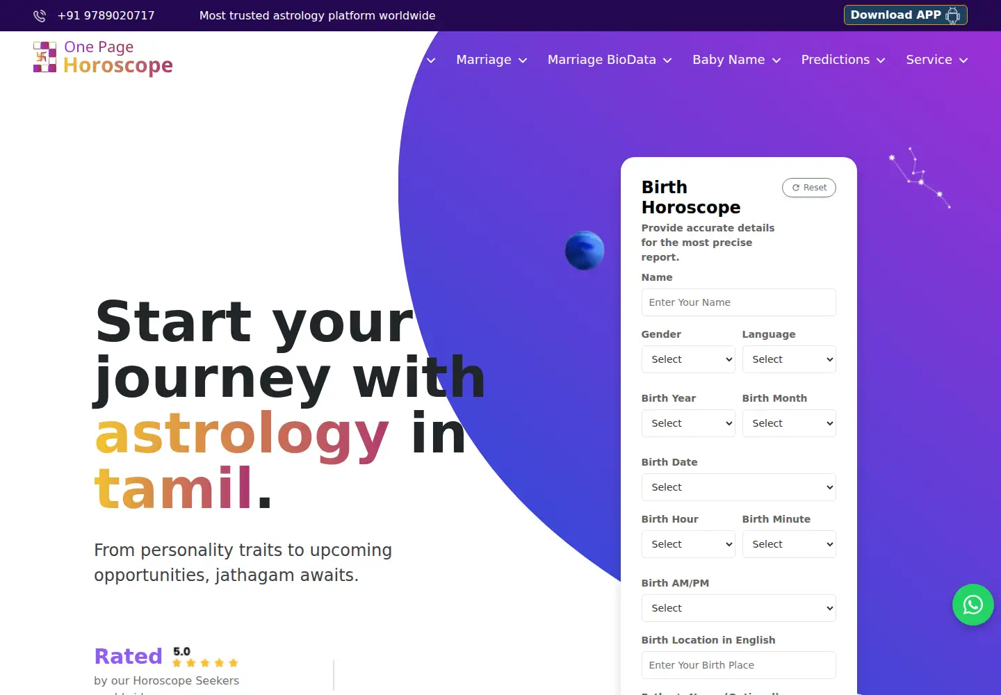 Screenshot of onepagehoroscope.com