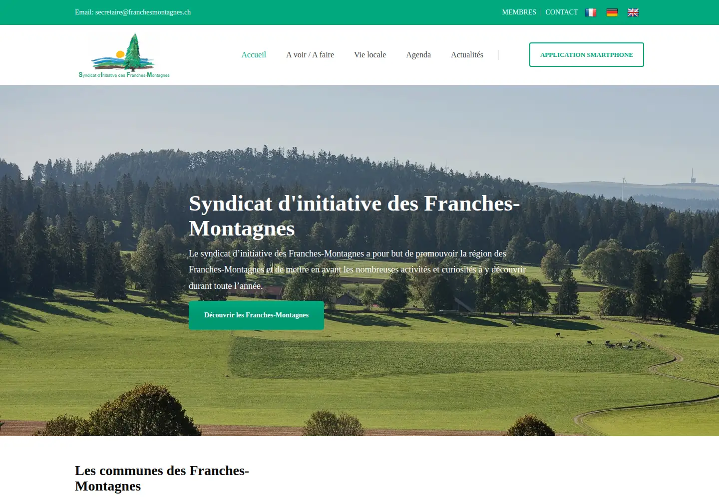 Captured homepage of franchesmontagnes.ch in the current scan