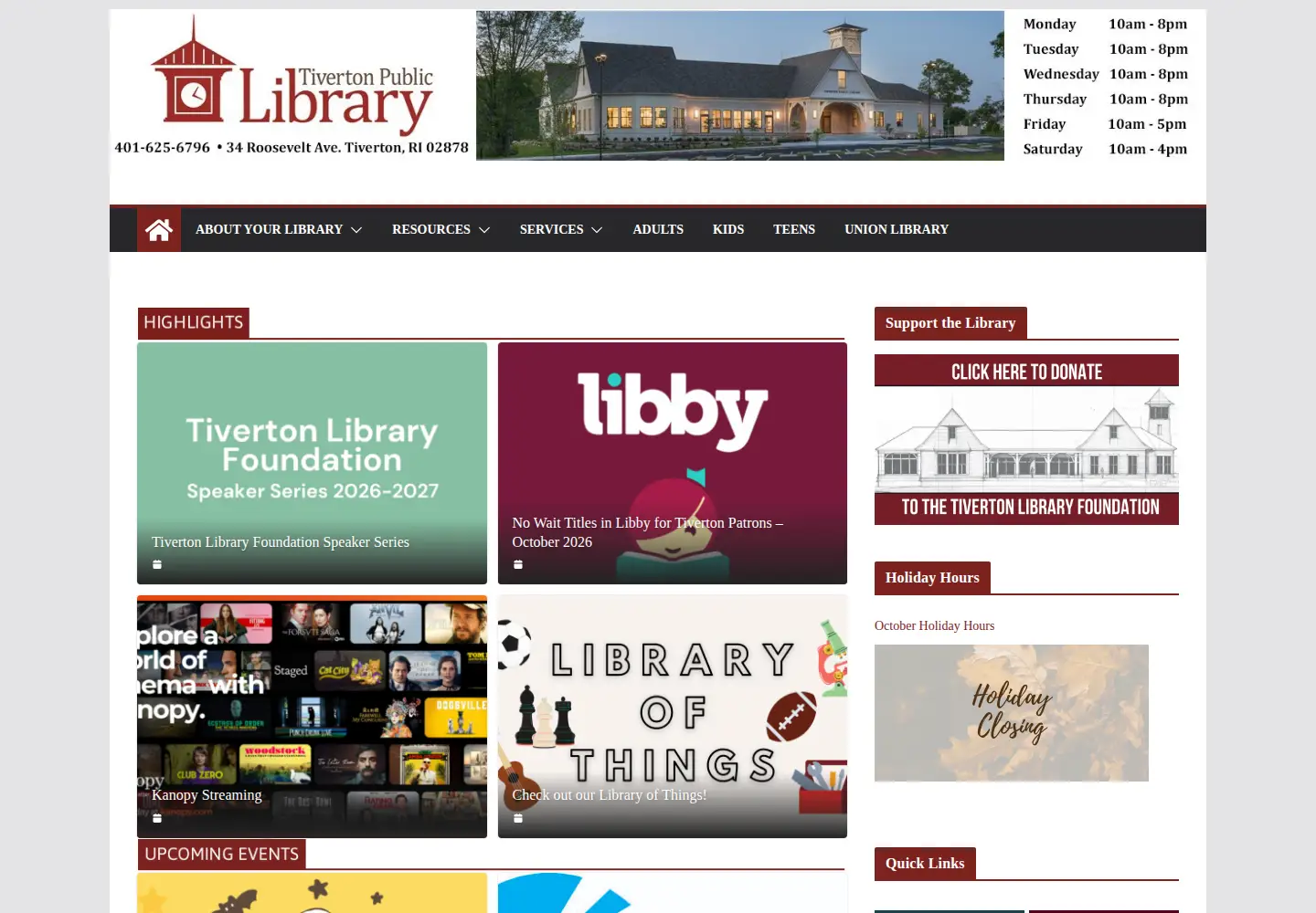 Screenshot of tivertonlibrary.org