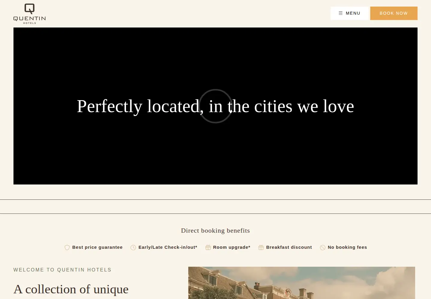 Captured homepage of quentinhotels.com in the current scan