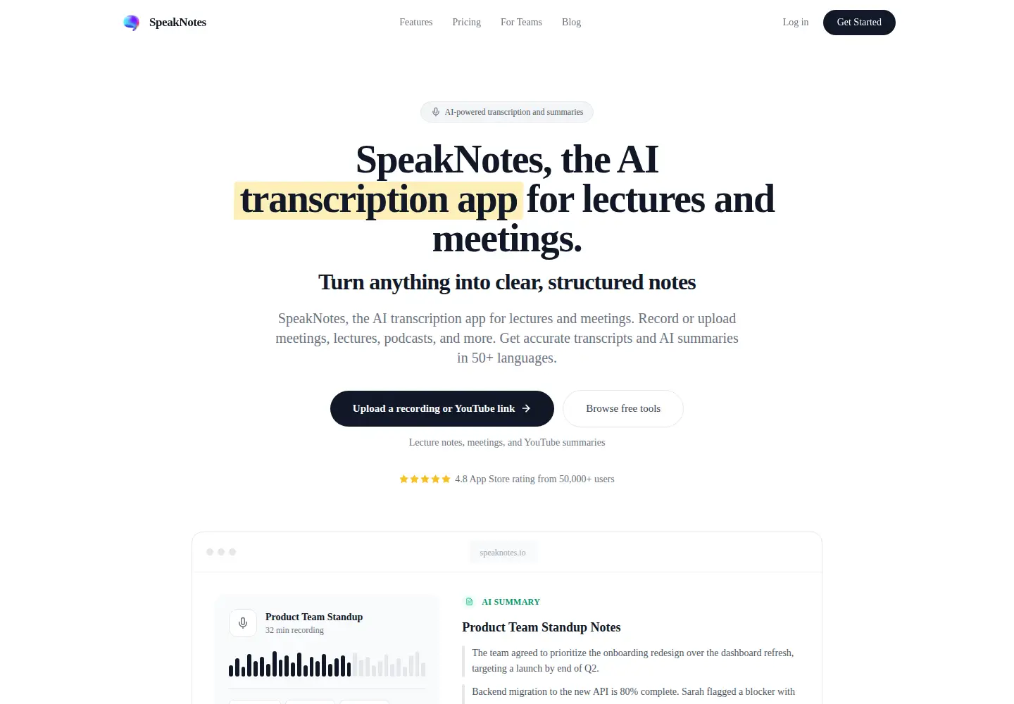 Screenshot of speaknotes.io
