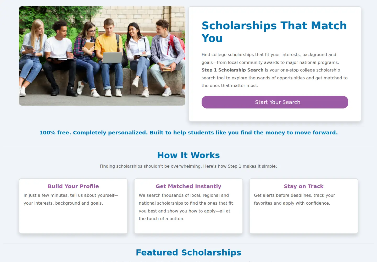 Screenshot of step1scholarships.org