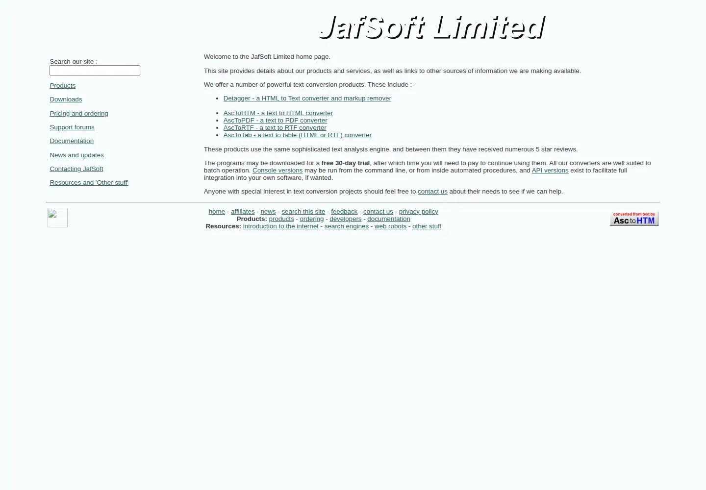 Captured homepage of jafsoft.com in the current scan