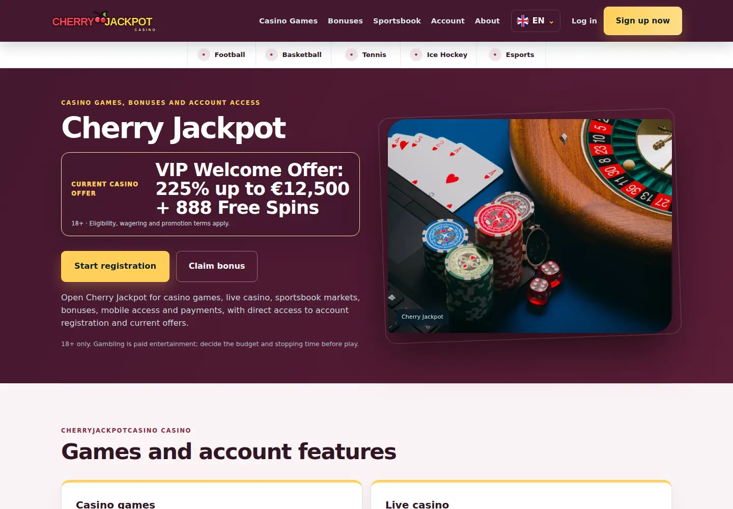 Screenshot of cherryjackpotcasino.eu