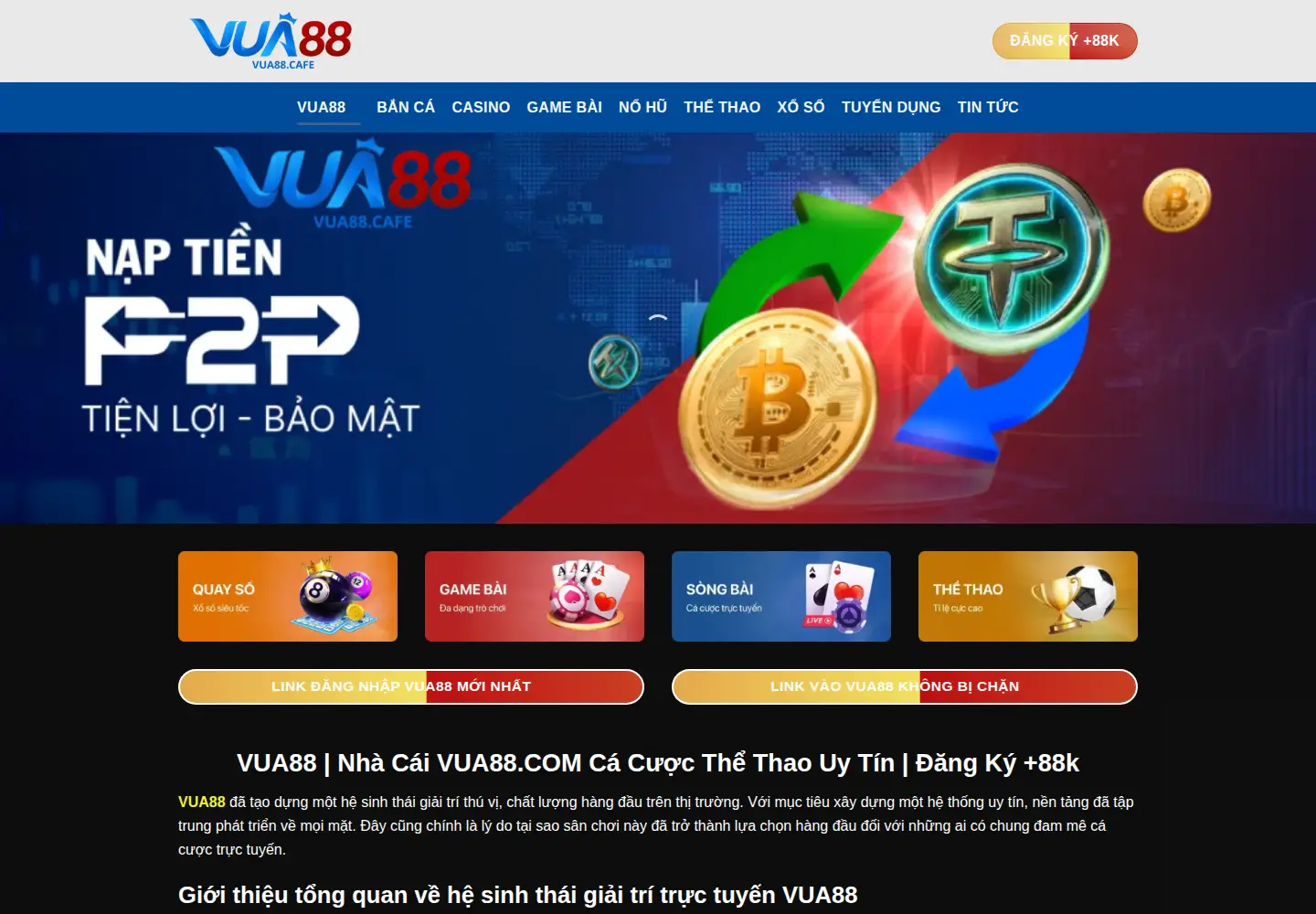 Captured homepage of vua88.cafe in the current scan