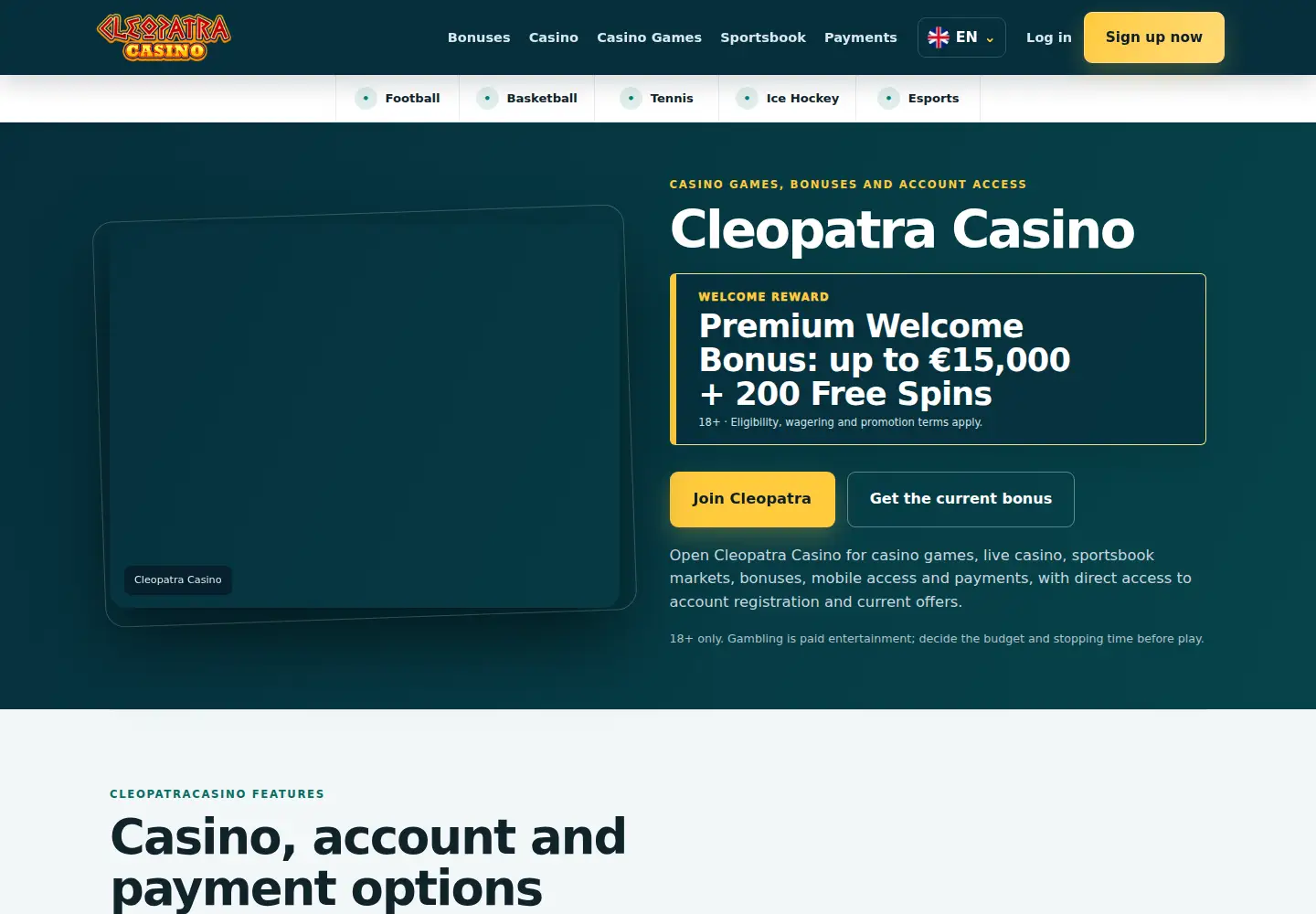 Screenshot of cleopatracasino.eu
