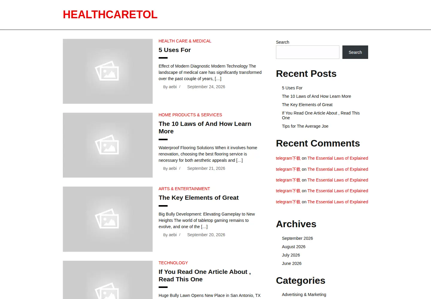 Captured homepage of healthcaretol.biz in the current scan