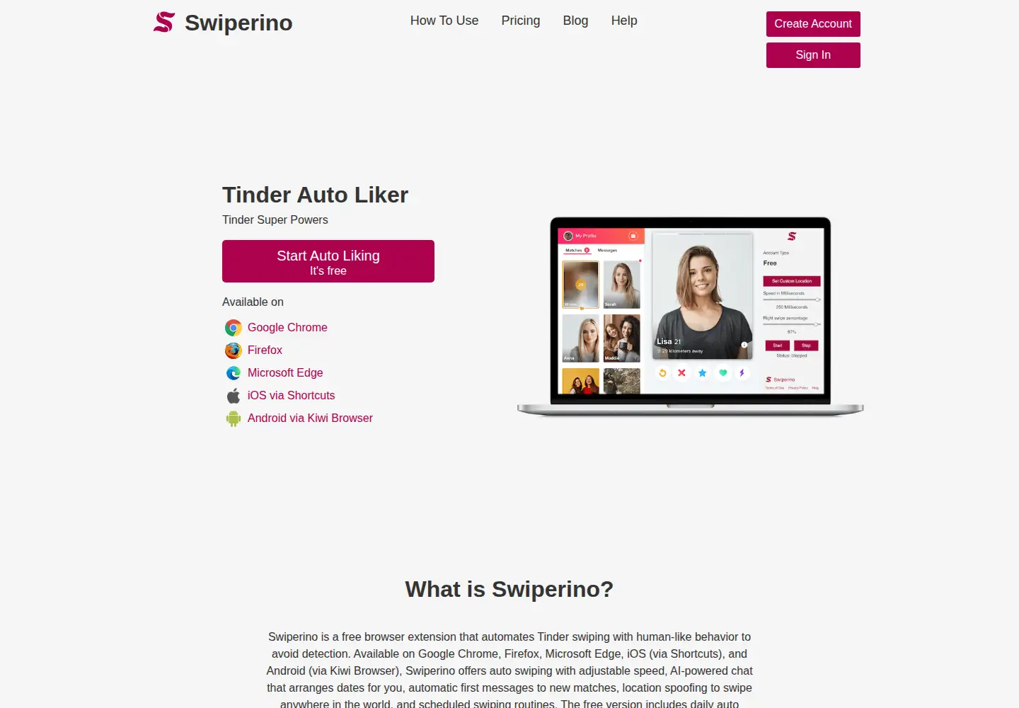 Screenshot of swiperino.com