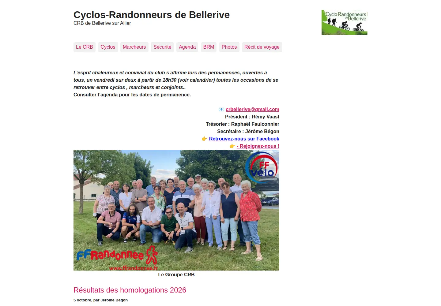 Captured homepage of cyclo-randonneurs.fr in the current scan