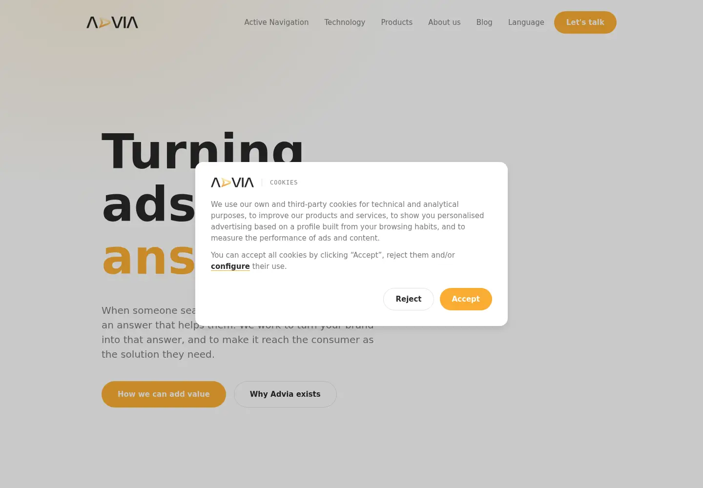 Captured homepage of advia.tech in the current scan