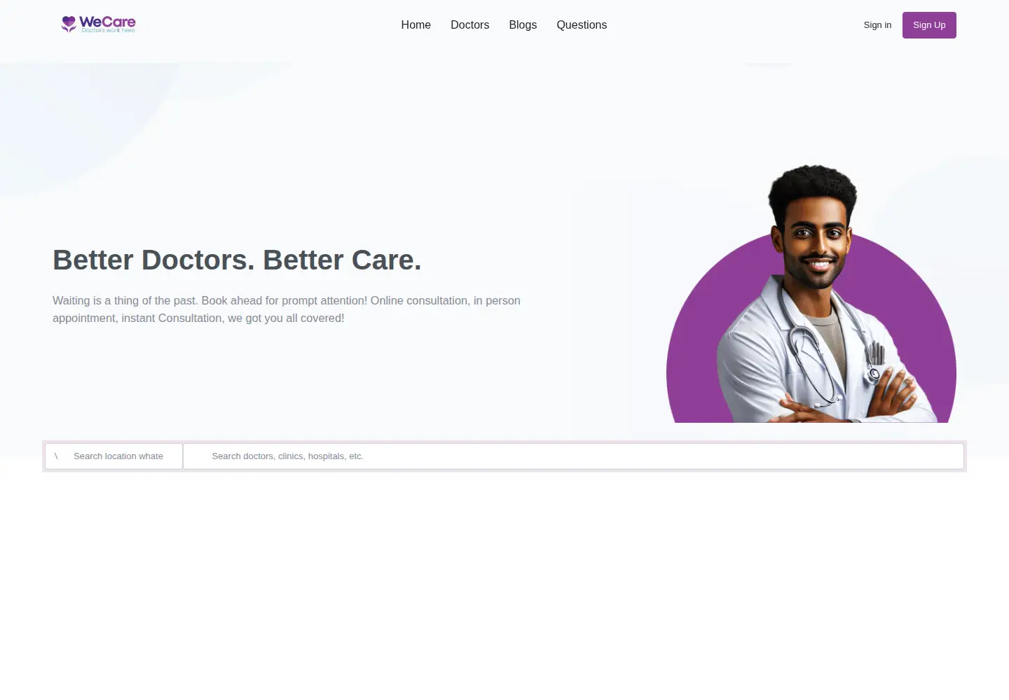 Captured homepage of wecare.et in the current scan
