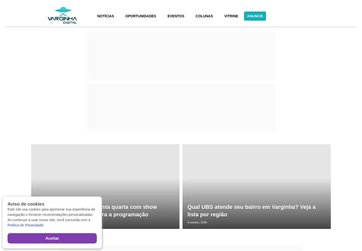 Screenshot of varginhadigital.com.br