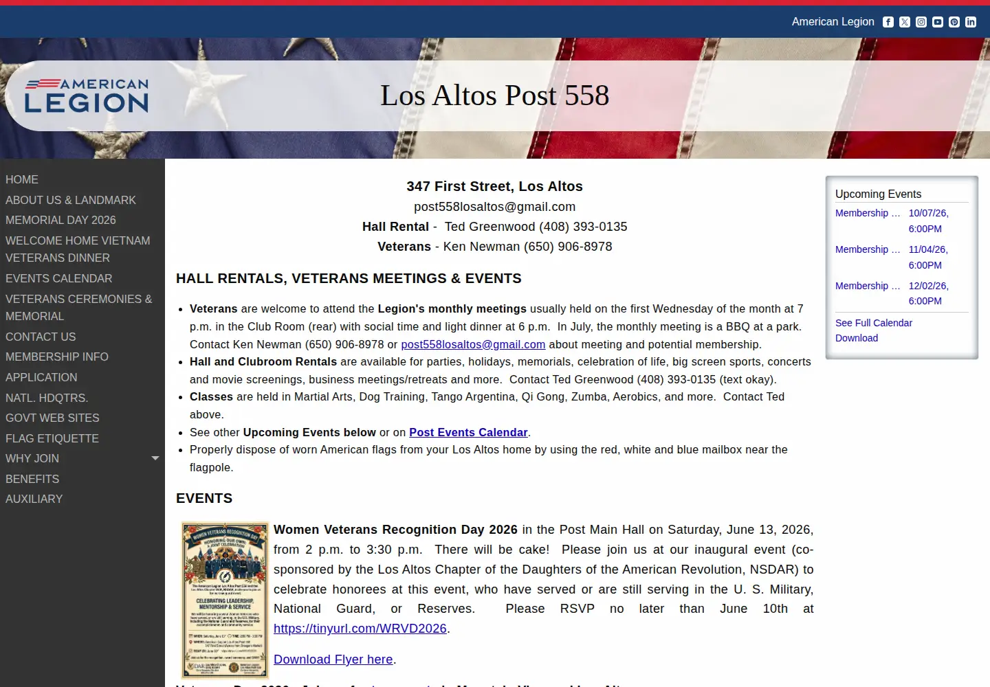 Captured homepage of calegionpost558.org in the current scan