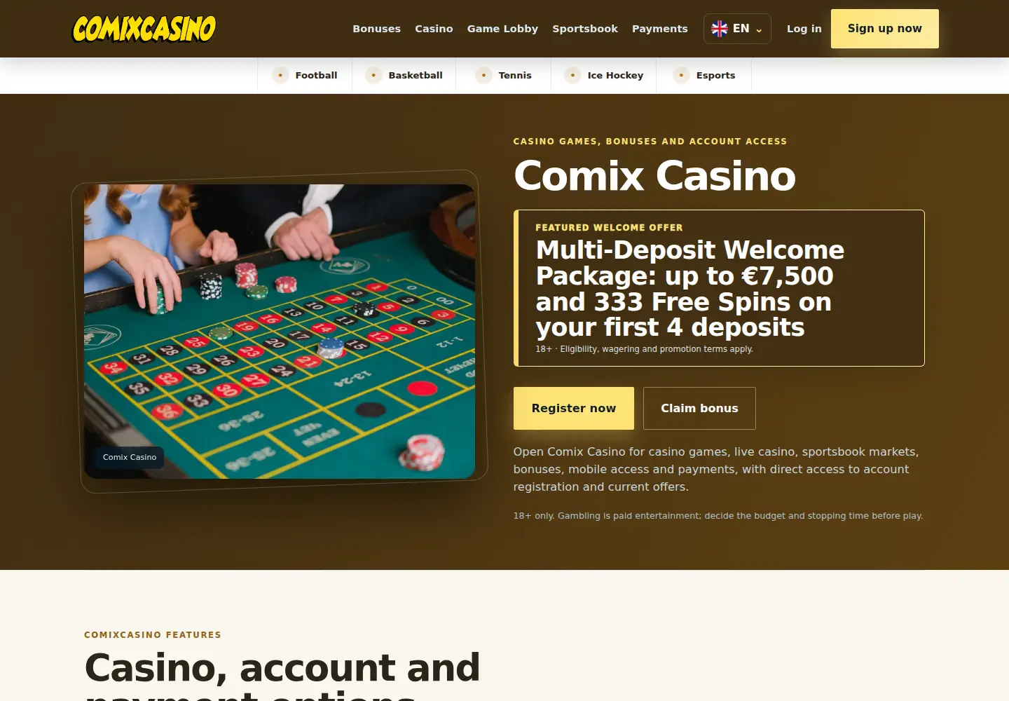 Screenshot of comixcasino.eu