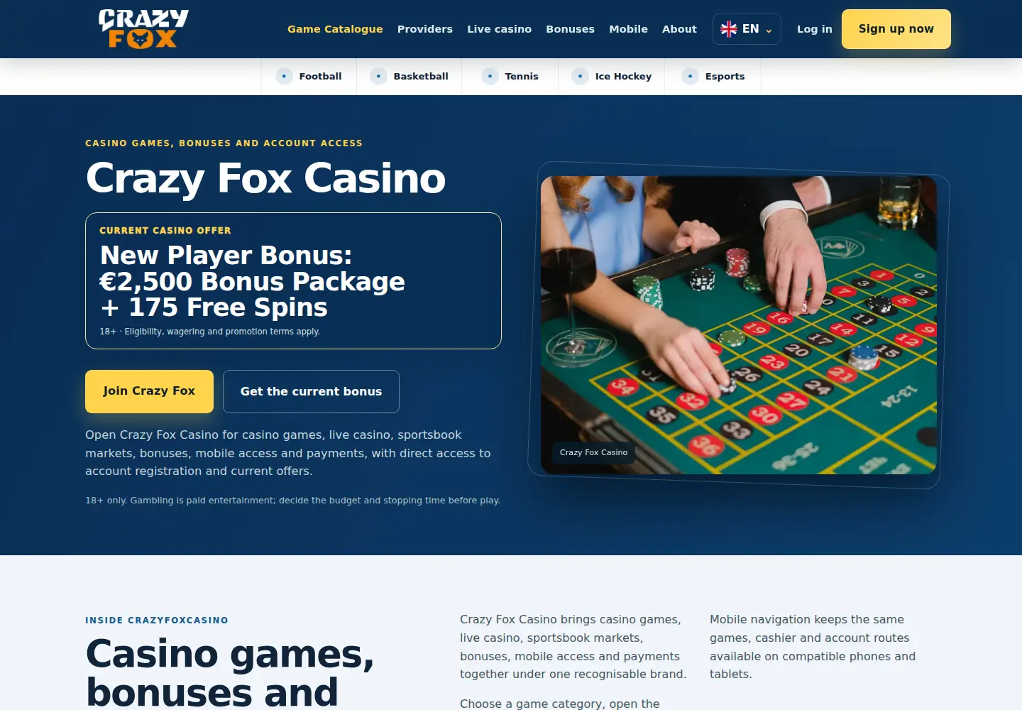 Screenshot of crazyfoxcasino.eu