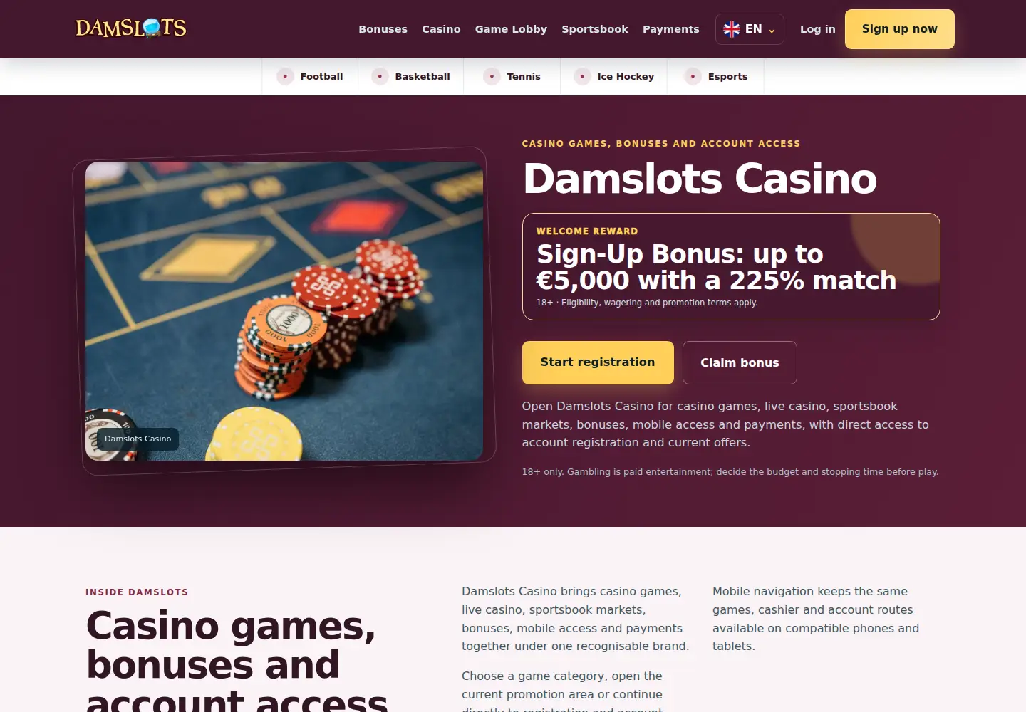 Screenshot of damslots.eu