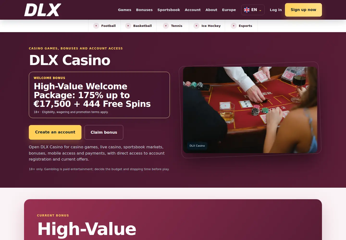 Screenshot of dlxcasino.eu