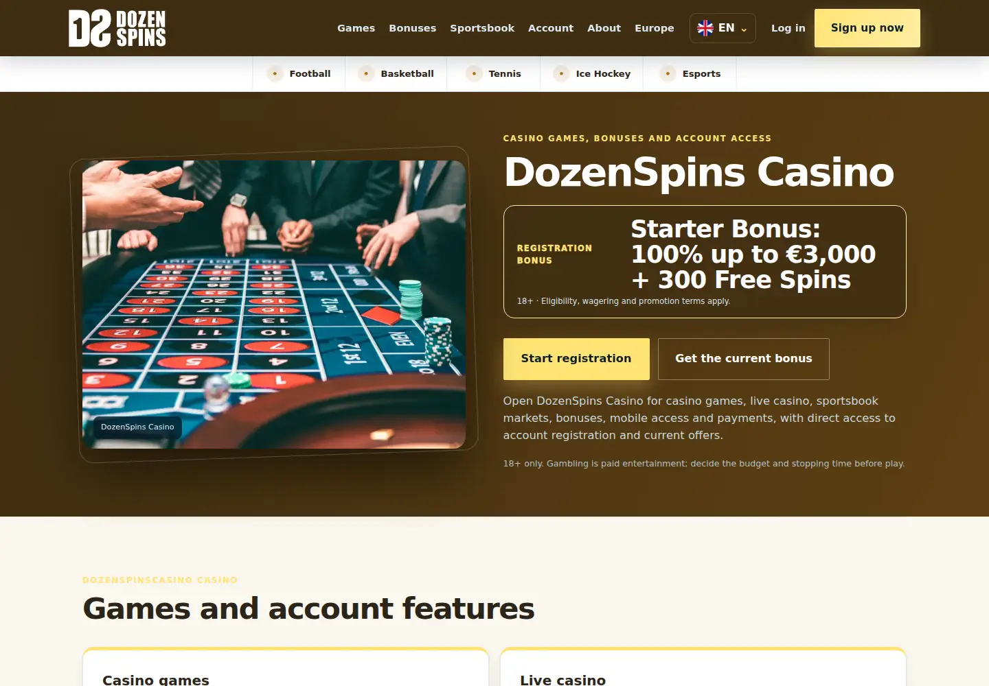 Screenshot of dozenspinscasino.eu