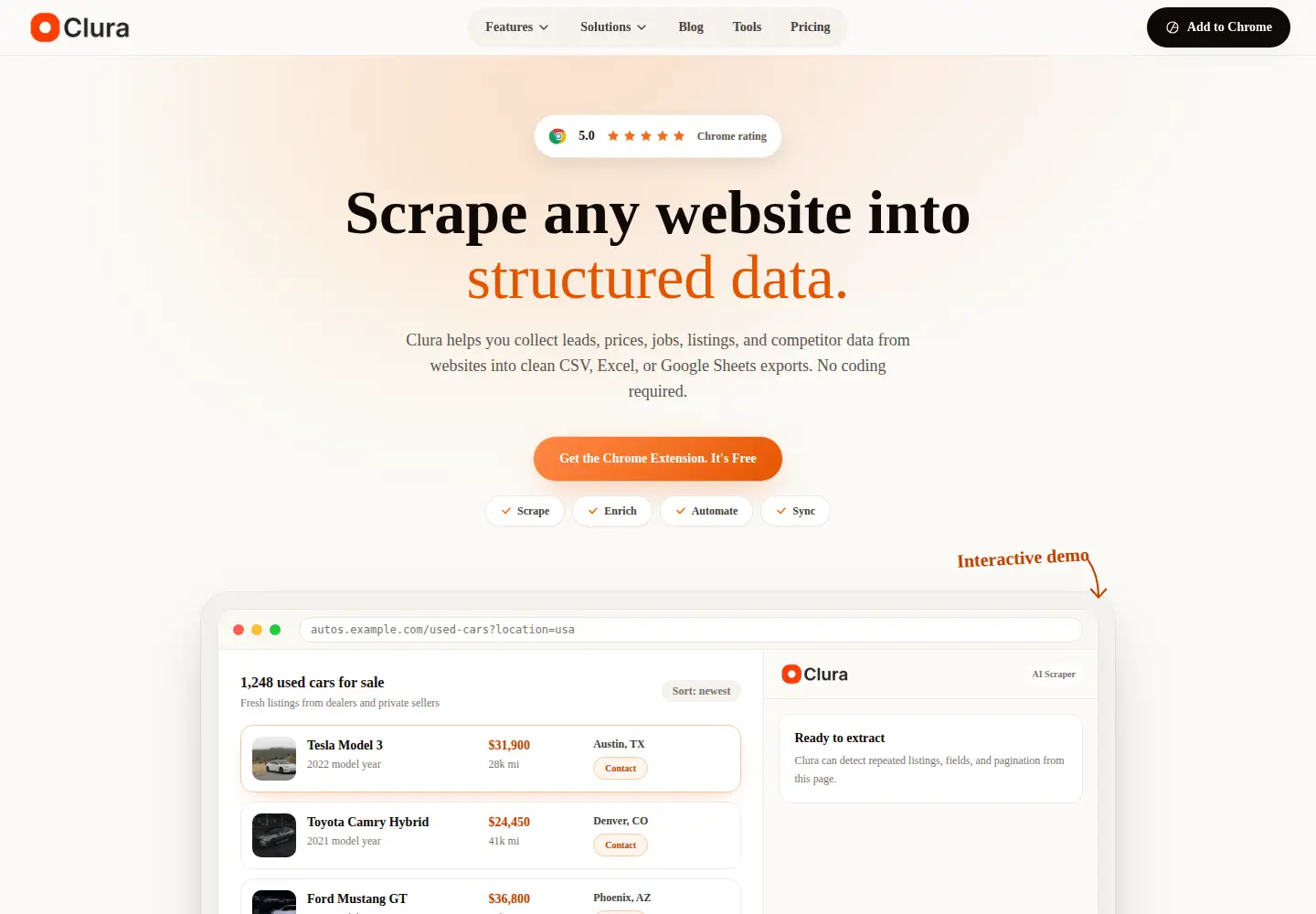 Captured homepage of clura.ai in the current scan