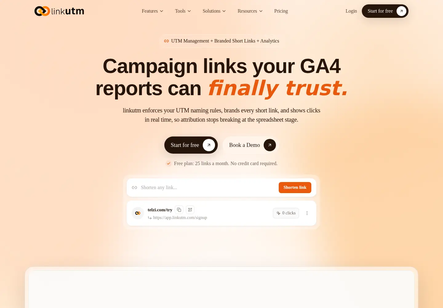 Captured homepage of linkutm.com in the current scan