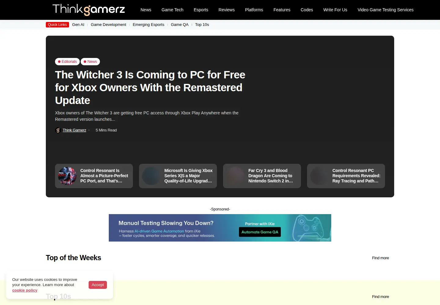 Screenshot of thinkgamerz.com