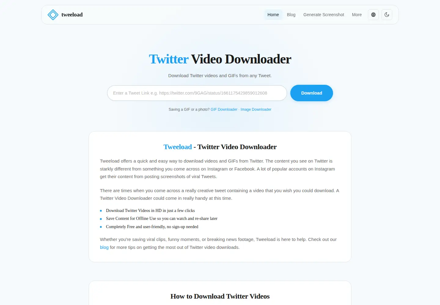 Captured homepage of tweeload.com in the current scan
