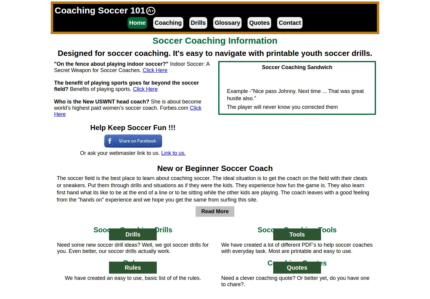 Captured homepage of coachingsoccer101.com in the current scan