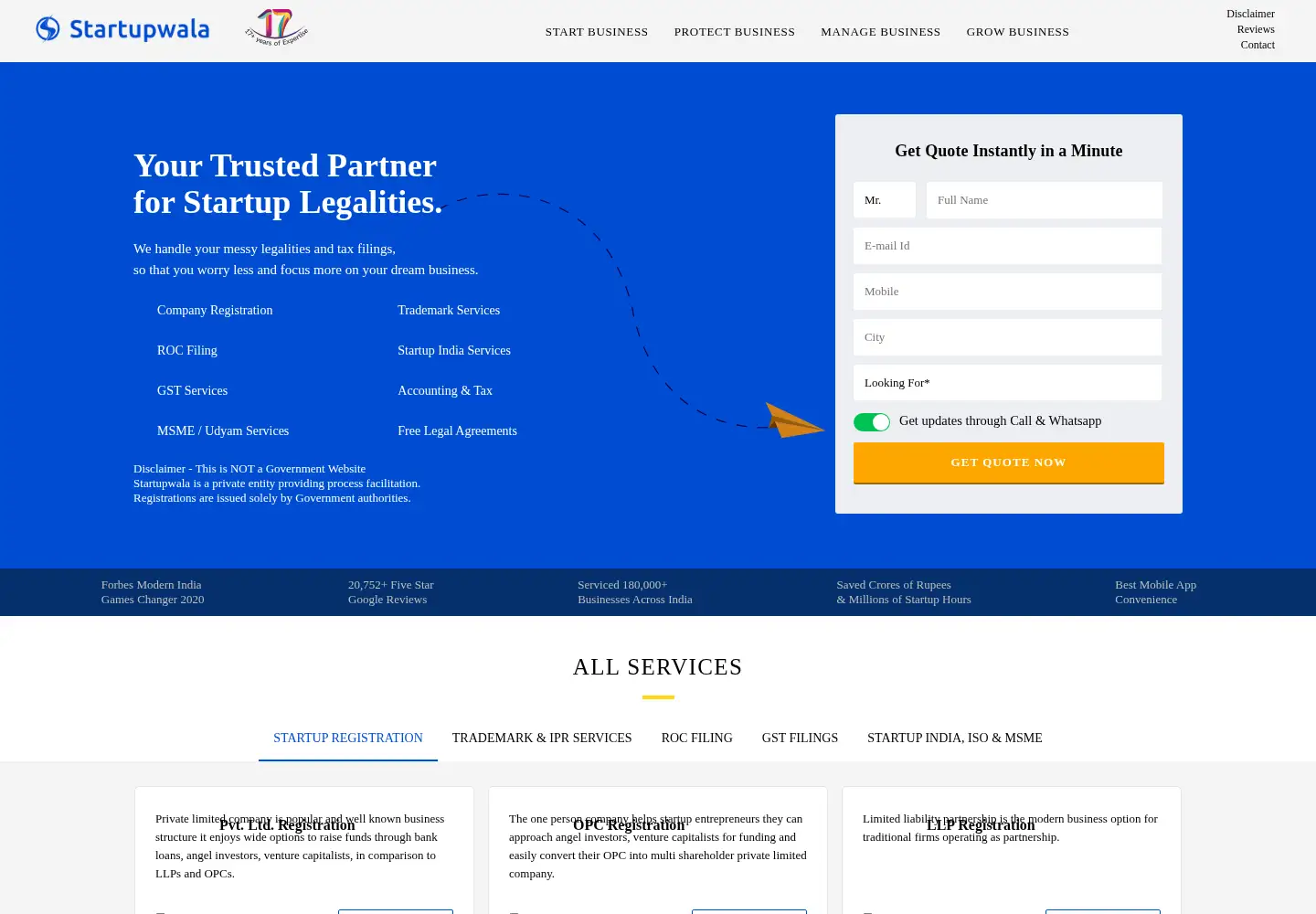 Captured homepage of startupwala.com in the current scan