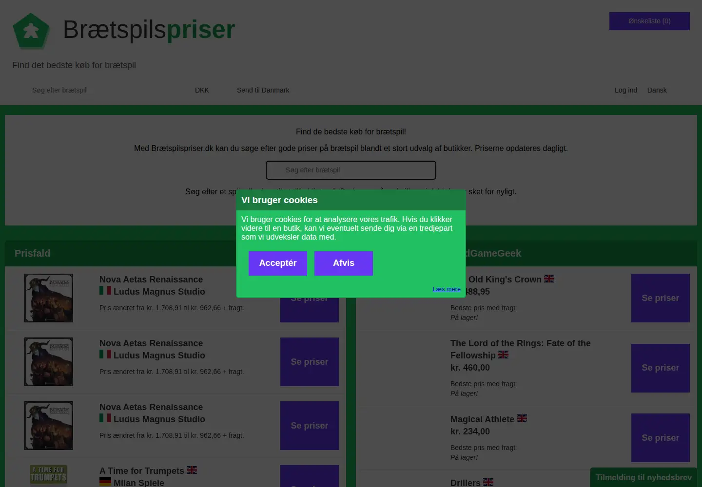 Captured homepage of braetspilspriser.dk in the current scan